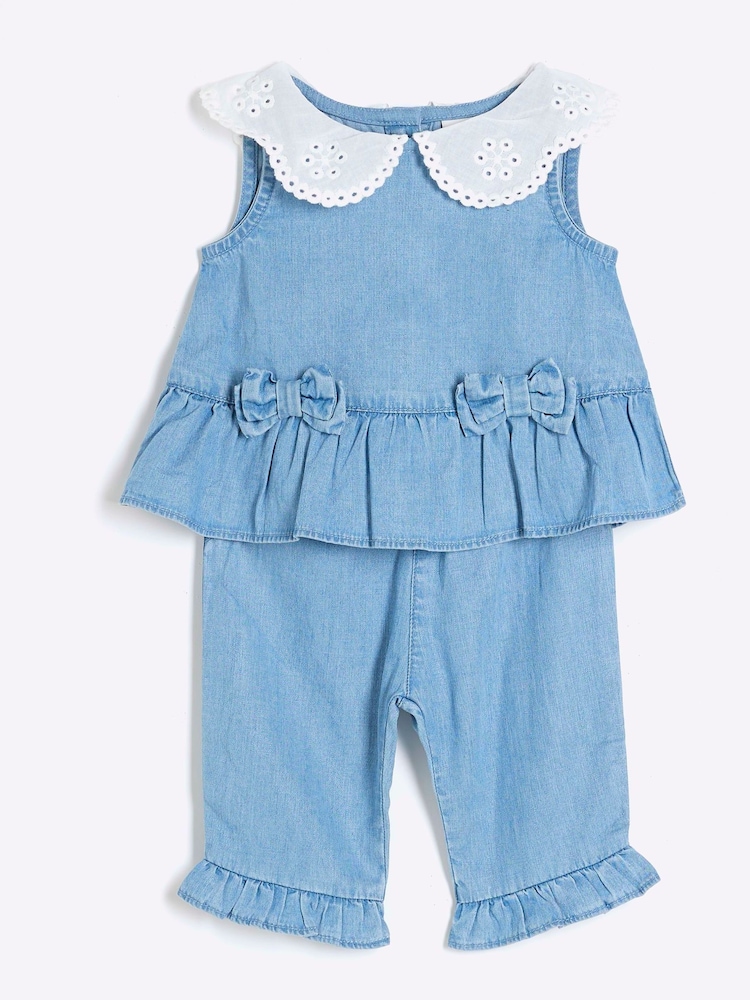 River Island Blue Baby Girls Chambray Collar Set - Image 1 of 5