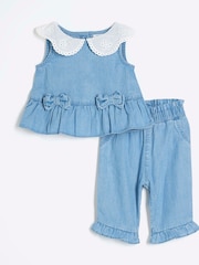 River Island Blue Baby Girls Chambray Collar Set - Image 2 of 5