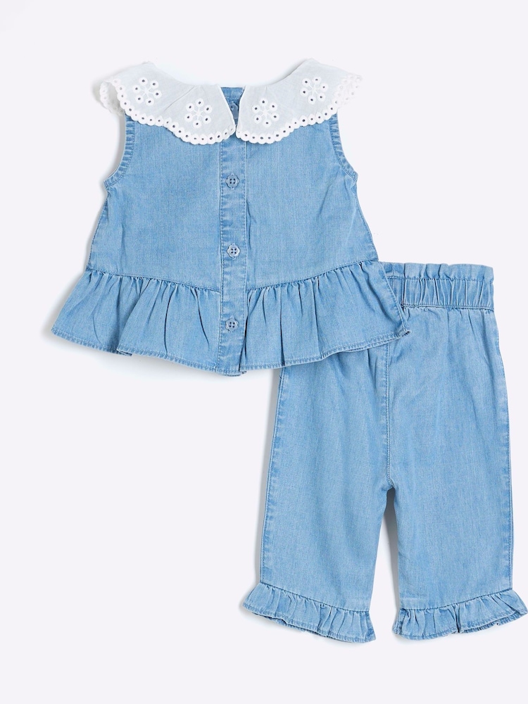 River Island Blue Baby Girls Chambray Collar Set - Image 3 of 5