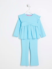 River Island Blue Girls Bow Peplum Kickflare Set - Image 1 of 1