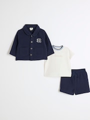 River Island Blue Baby Boys 100% Cotton Shorts and Shacket Set - Image 1 of 5