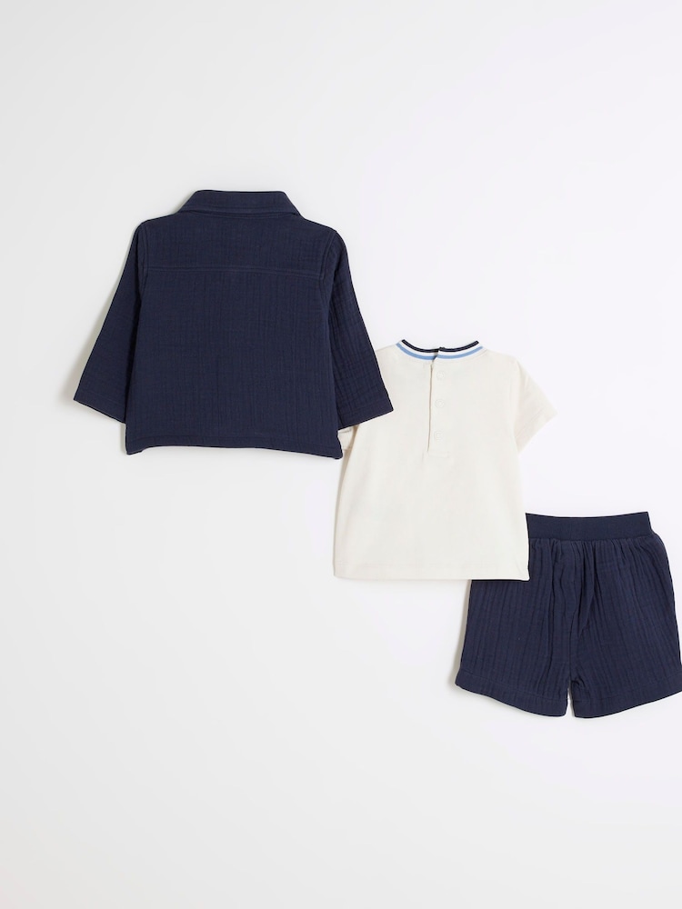 River Island Blue Baby Boys 100% Cotton Shorts and Shacket Set - Image 2 of 5
