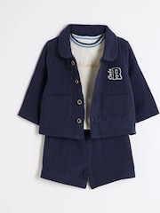 River Island Blue Baby Boys 100% Cotton Shorts and Shacket Set - Image 3 of 5