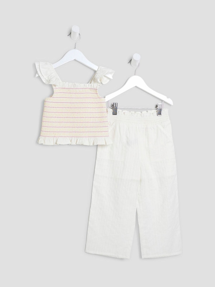 River Island White Shirred Flutter Sleeve Set - Image 1 of 4 River Island White Shirred Flutter Sleeve Set - Image 1 of 4