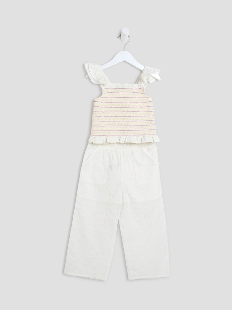 Bela - River Island dekleta nabrane široke rokavi 100% bombaž set - Slika 4 iz 4