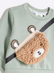 River Island Green Green Baby Boys Fleece Bear Sweatshirt Set - Image 4 of 5