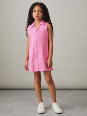 Reiss Pink Karyanne Textured Towelling Zip-Through Dress - Image 3 of 5