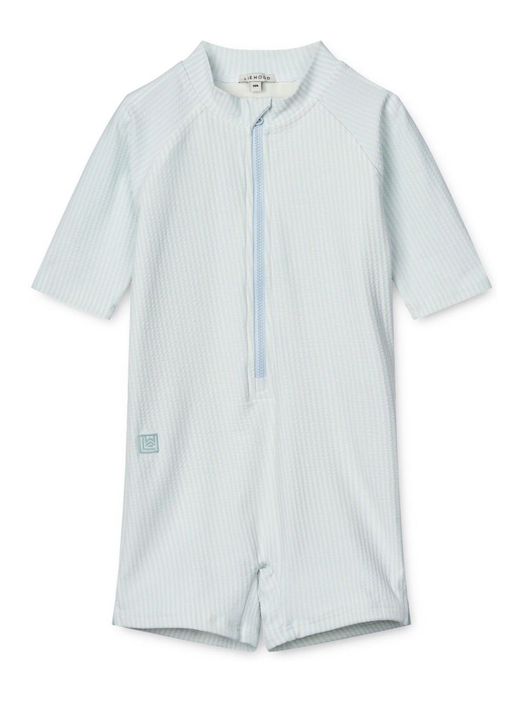 Liewood Blue Max Seersucker Short Sleeve UV Protection Swim playsuit - Image 1 of 5