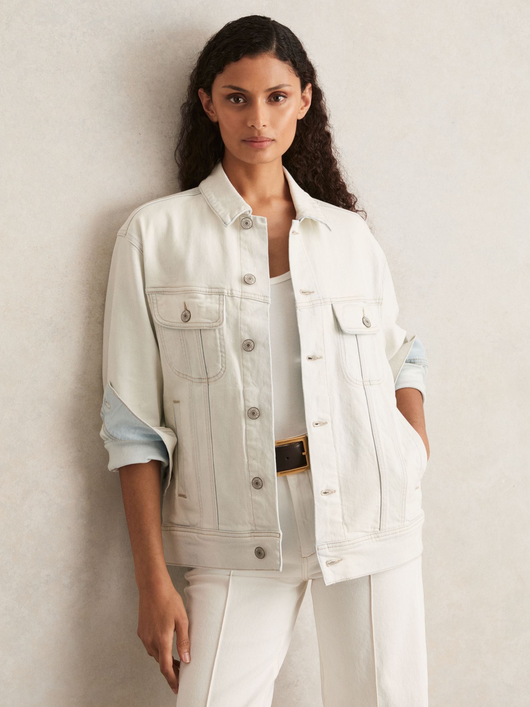Paige Button-through Denim Jacket In White