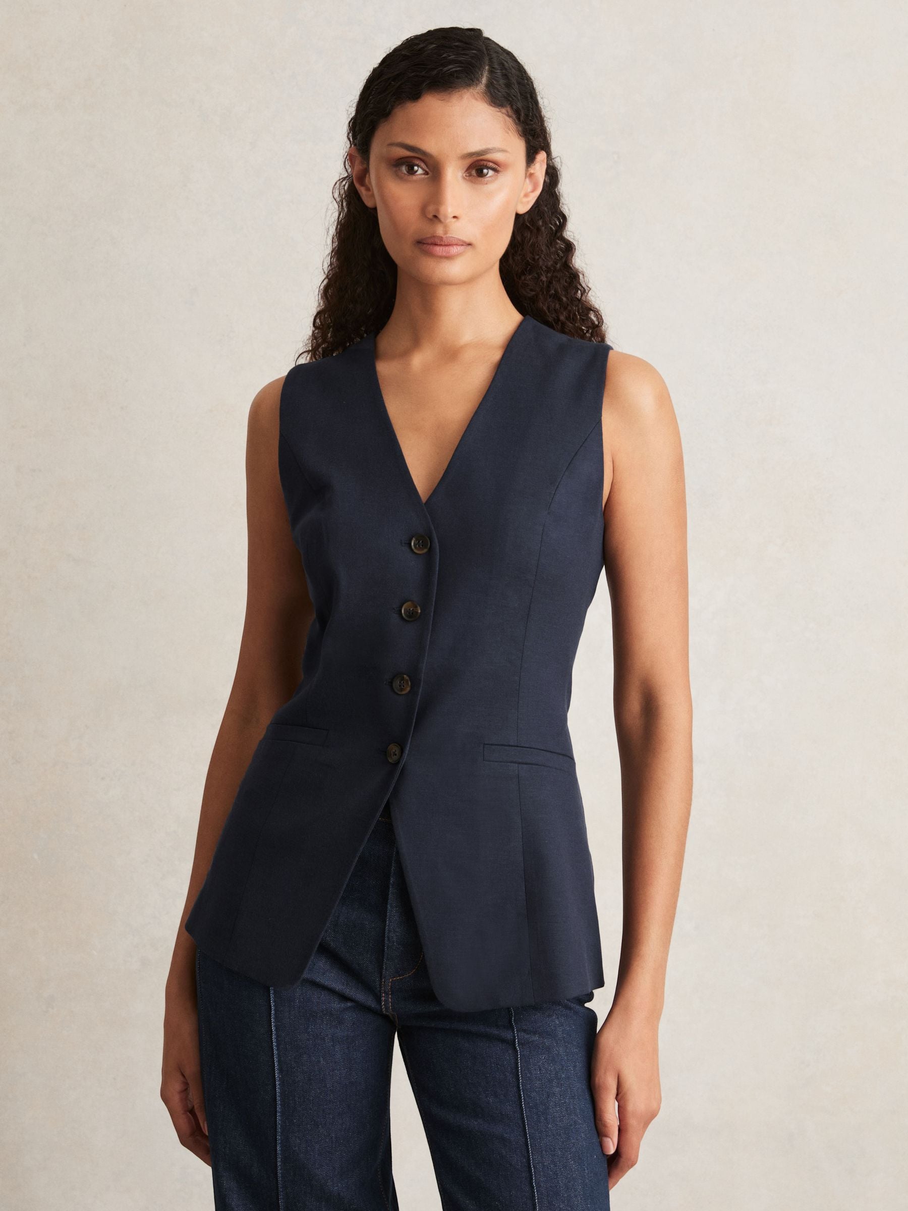 Paige Button-through Vest In Blue