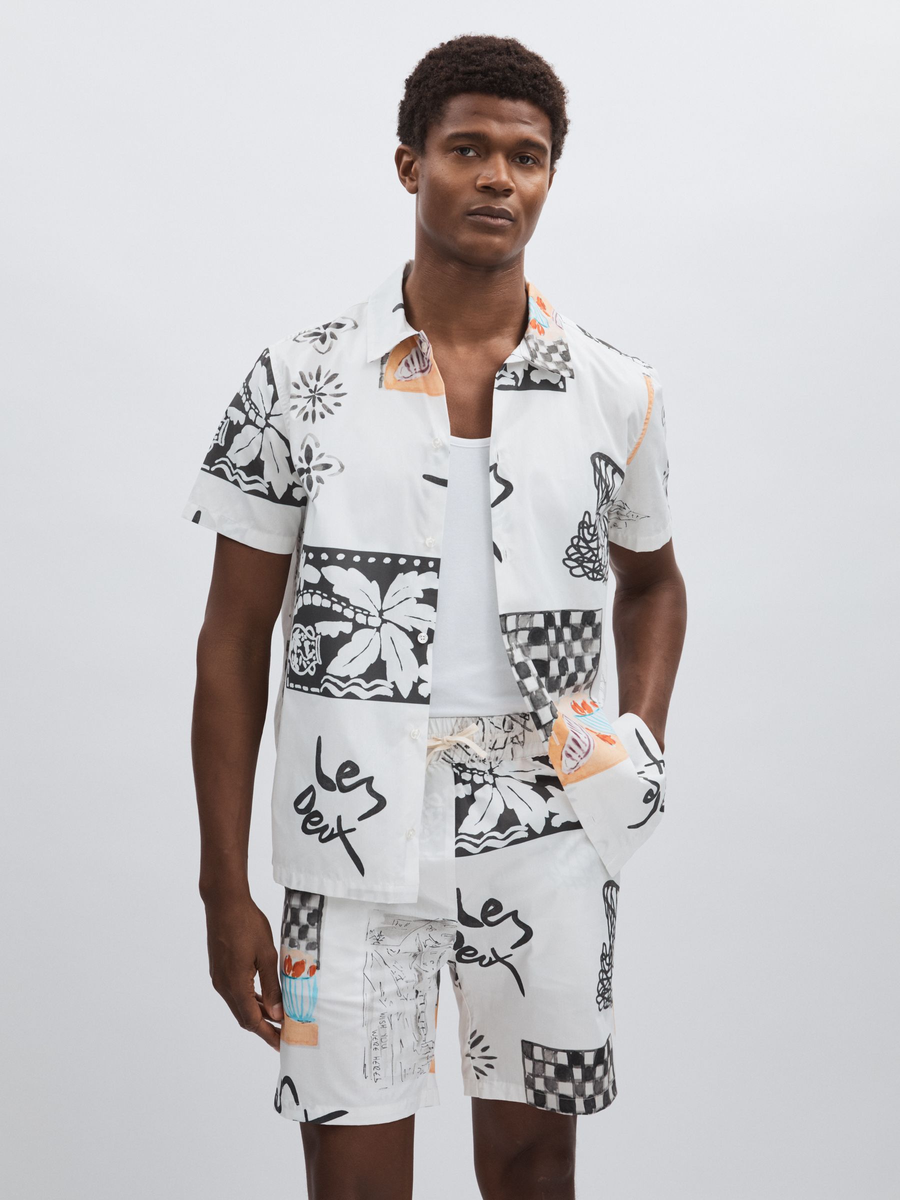 Les Deux Ivory Print Cotton Graphic-print Shirt