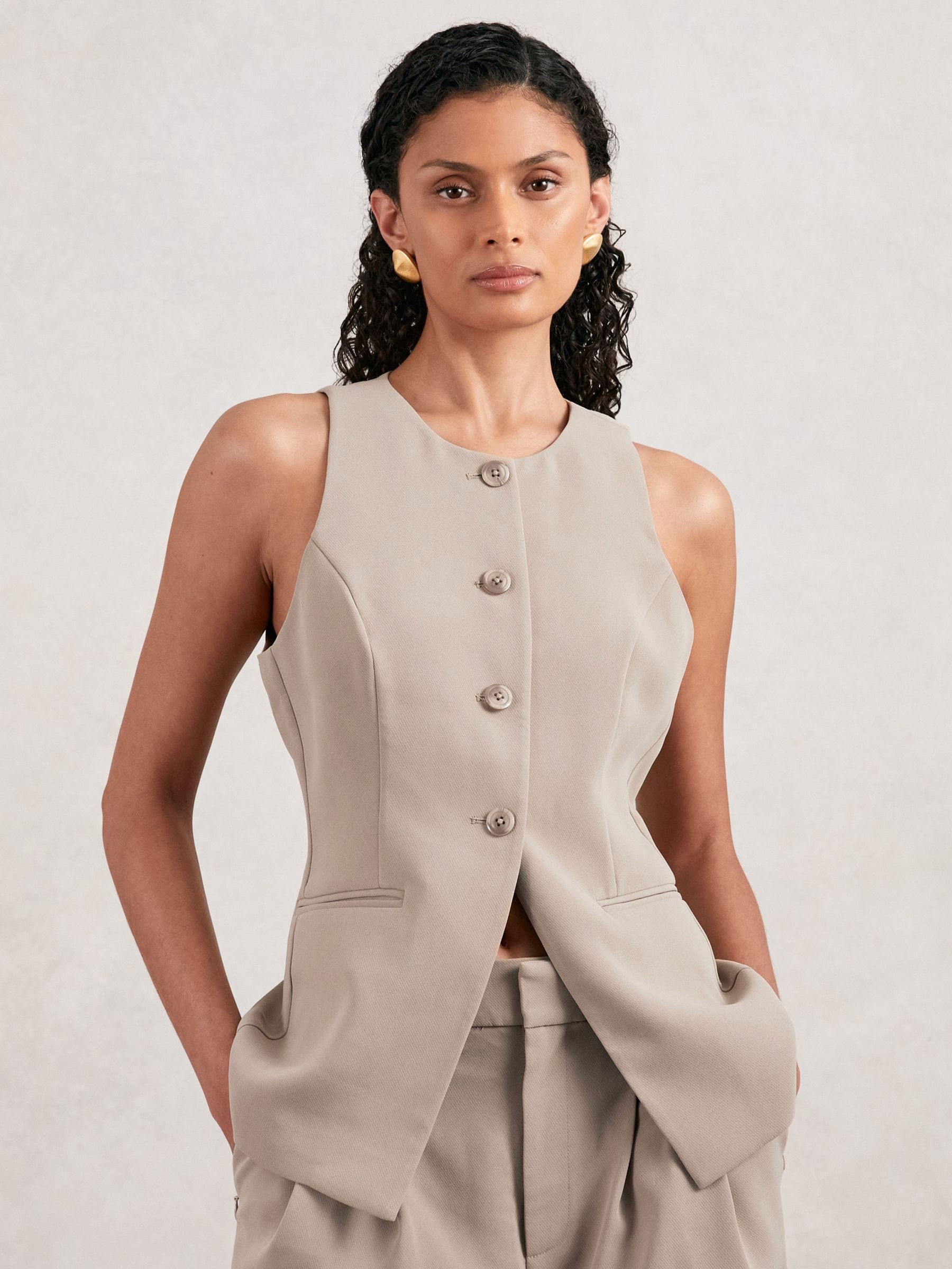 Good American Beige Luxe Vest In Neutral