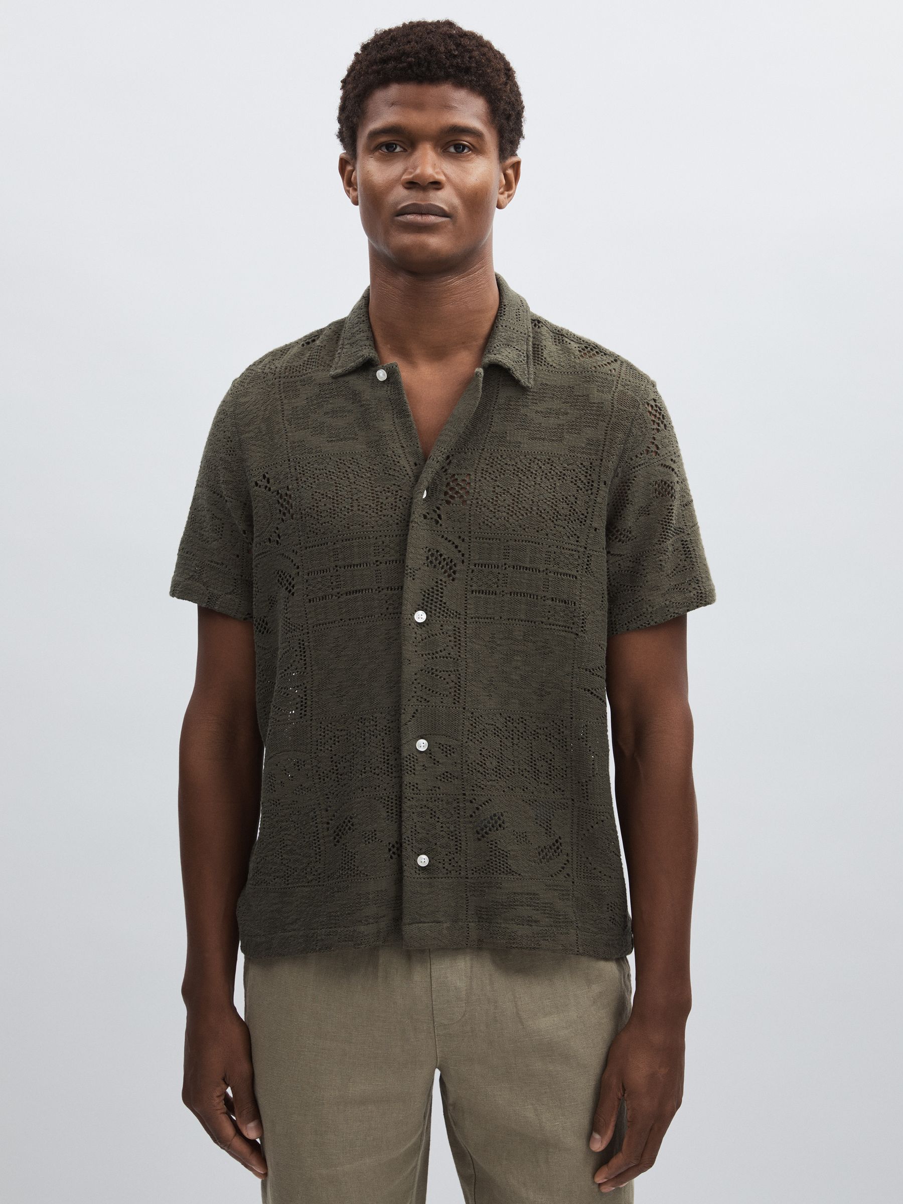 Les Deux Olive Green Blend Lace Shirt