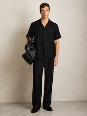 Reiss Black Beldi Linen Cuban-Collar Shirt - Image 3 of 6