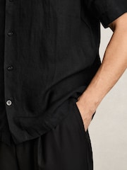 Reiss Black Beldi Linen Cuban-Collar Shirt - Image 4 of 6