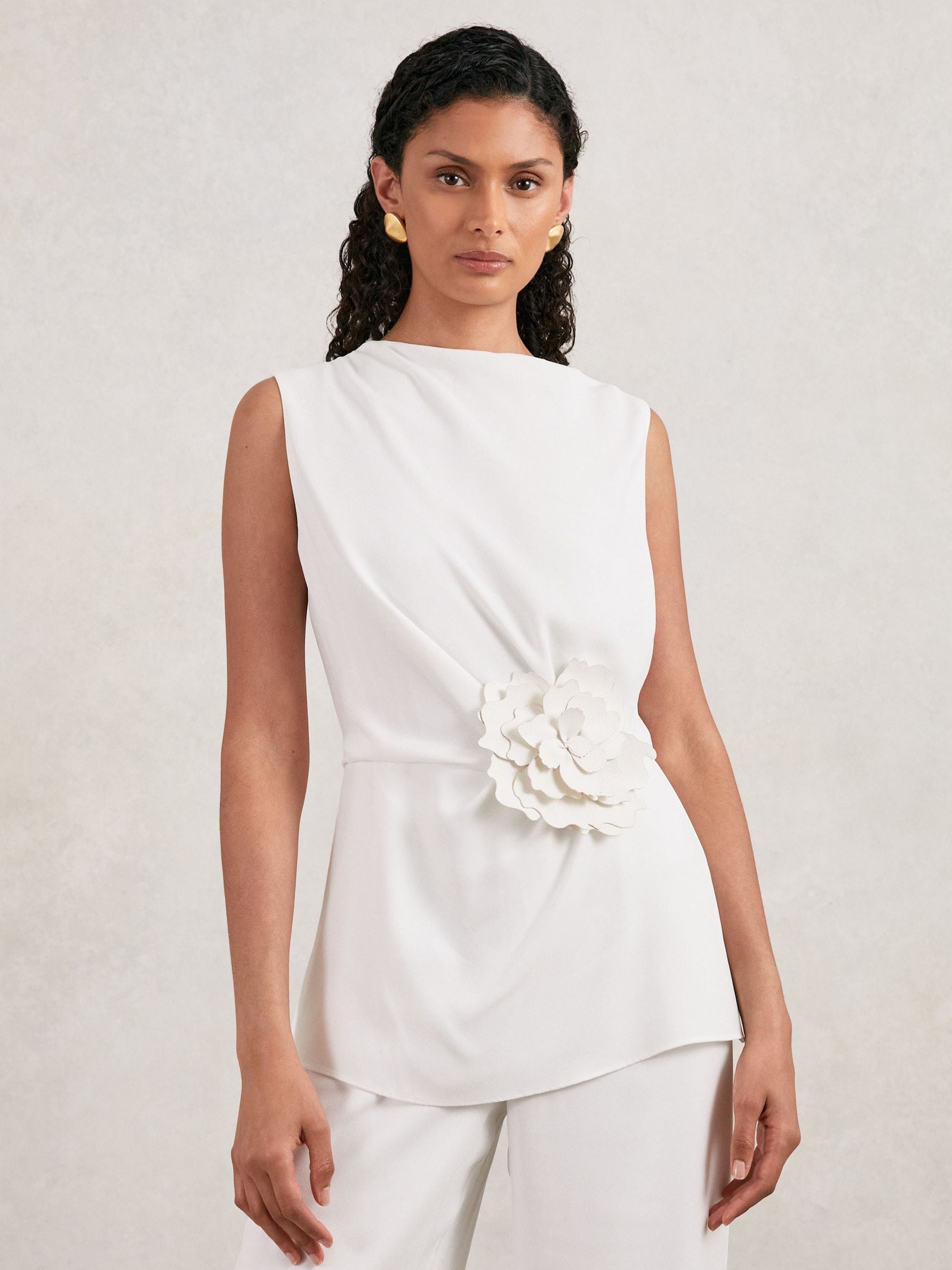 Halston Crepe Wide Leg In White