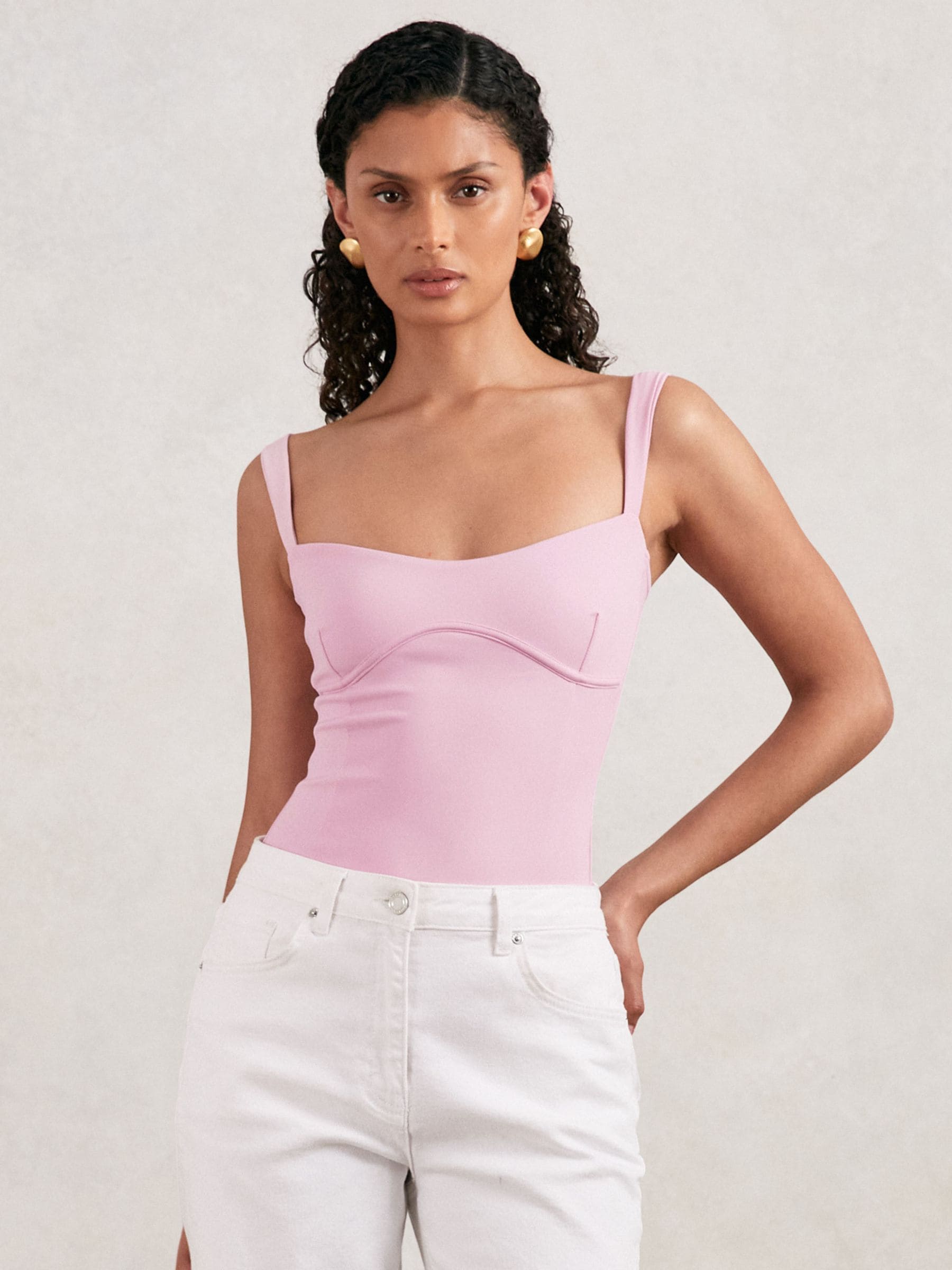 Good American Good Light Pink Good Scuba Sweetheart Bodysuit In Pink