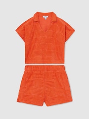 Reiss Orange Cyri 9-13 yrs Towelling Shirt And Shorts Set - Image 2 of 5