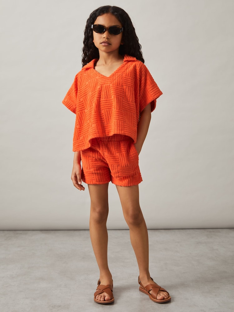 Reiss Orange Cyri 4-9 yrs Towelling Shirt And Shorts Set - Image 1 of 5 Reiss Orange Cyri 4-9 yrs Towelling Shirt And Shorts Set - Image 1 of 5