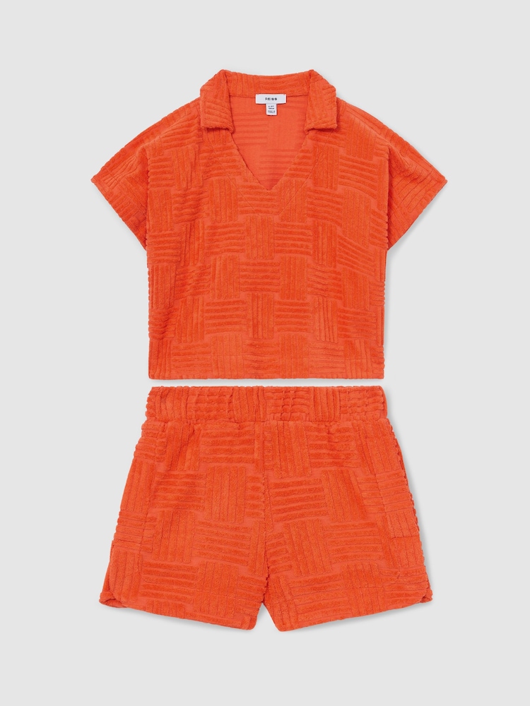 Reiss Orange Cyri Towelling Shirt And Shorts Set - Image 2 of 5