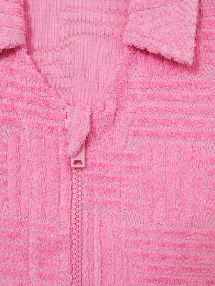 Reiss Pink Karyanne Textured Towelling Zip-Through Dress - Image 5 of 5