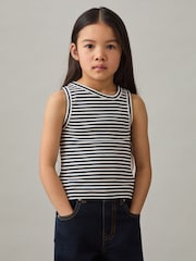 Reiss Navy Ali 4-9 yrs Stretch-Cotton Stripe Asymmetric Vest - Image 1 of 4