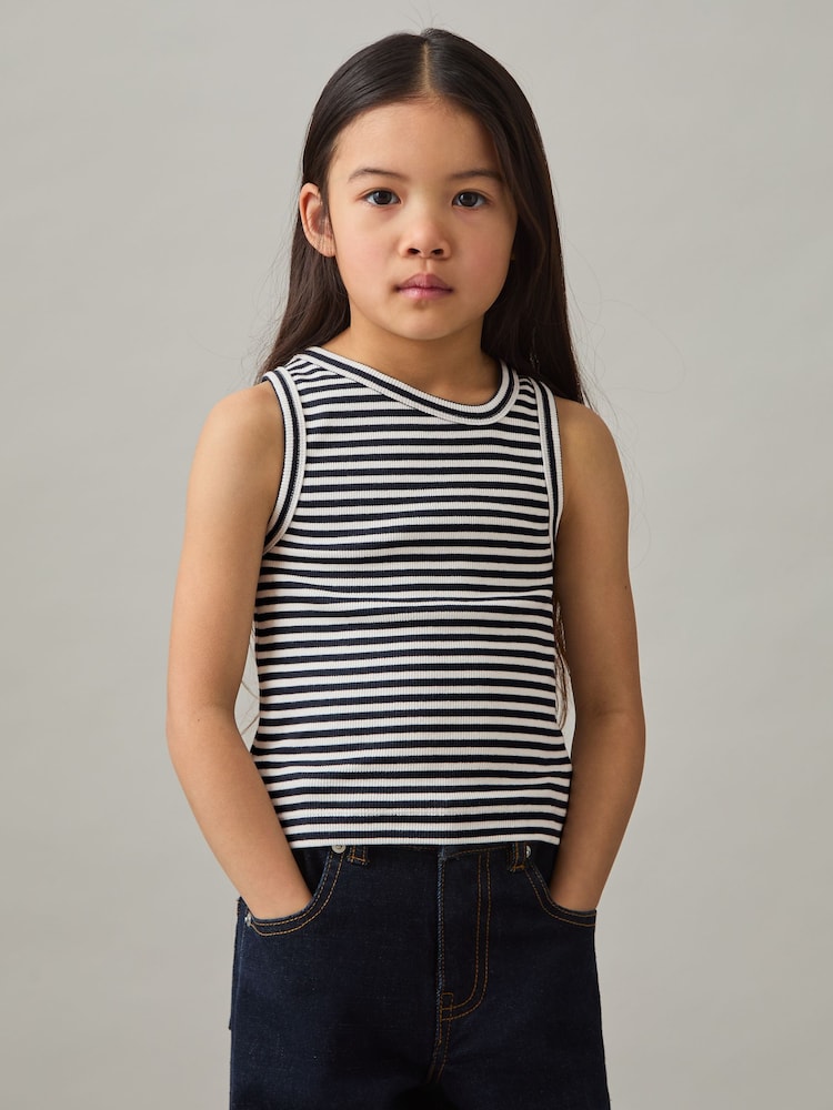 Reiss Navy Ali 4-9 yrs Stretch-Cotton Stripe Asymmetric Vest - Image 1 of 4