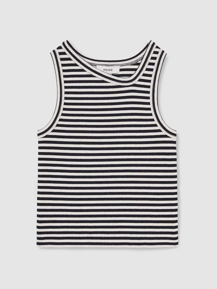 Reiss Navy Ali 4-9 yrs Stretch-Cotton Stripe Asymmetric Vest - Image 2 of 4