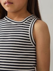 Reiss Navy Ali 4-9 yrs Stretch-Cotton Stripe Asymmetric Vest - Image 3 of 4