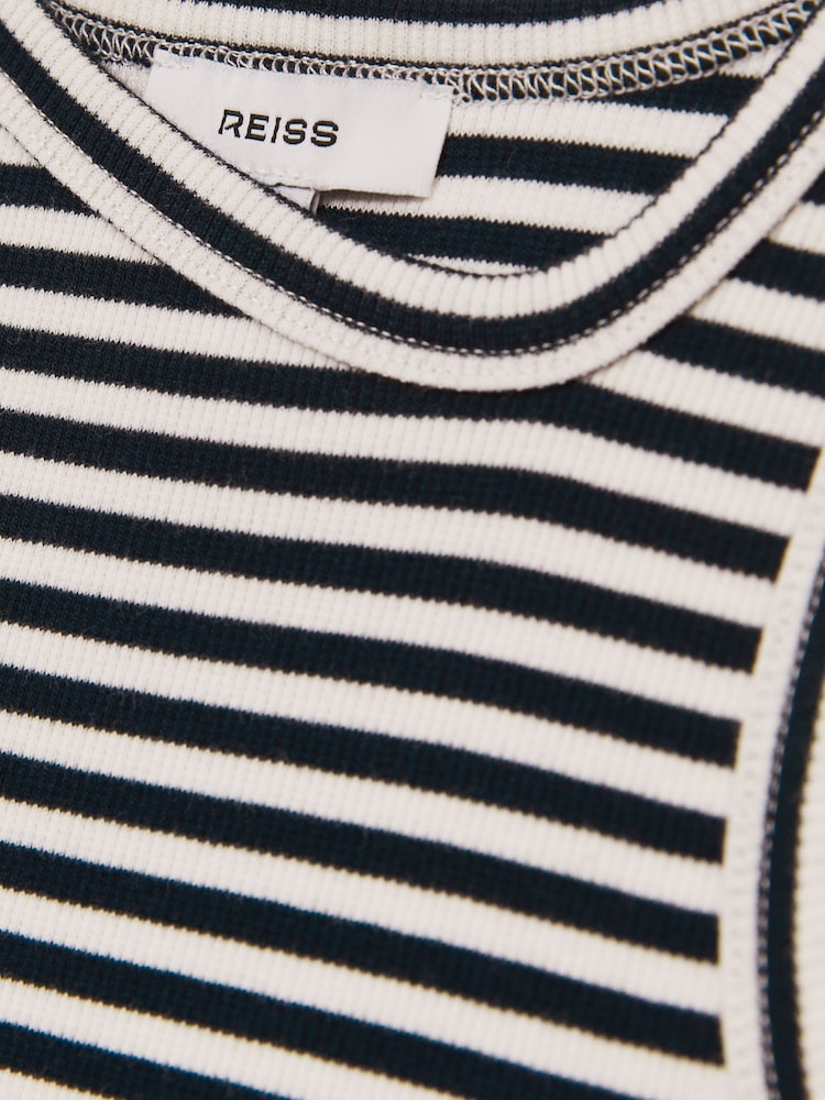 Reiss Navy Ali 4-9 yrs Stretch-Cotton Stripe Asymmetric Vest - Image 4 of 4