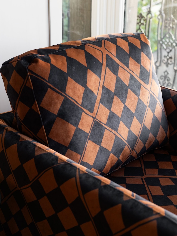 Rockett St George Caramel Brown Check Velvet The Edie Accent Chair - Image 2 of 7