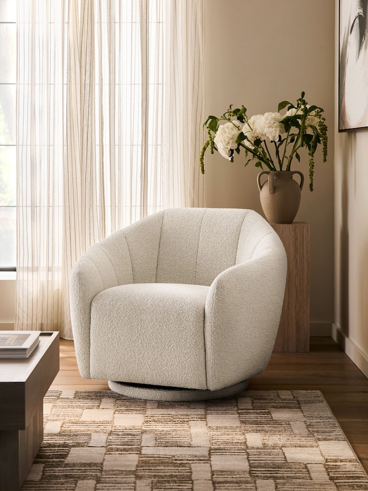 Casual Boucle Oyster Natural Zane Swivel Accent Chair - Image 1 of 9