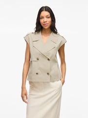 VILA Beige Sleeveless Gilet Trench Coat - Image 2 of 8