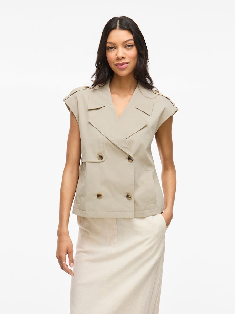 VILA Beige Sleeveless Gilet Trench Coat - Image 2 of 8