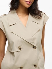 VILA Beige Sleeveless Gilet Trench Coat - Image 5 of 8