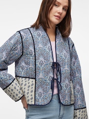 VILA Grey Paisley Printed Tie Front Quilted Jacket - Image 2 of 6