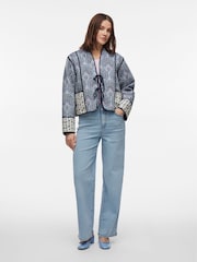 VILA Grey Paisley Printed Tie Front Quilted Jacket - Image 3 of 6