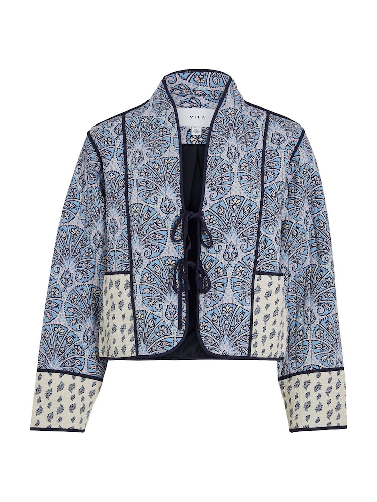 VILA Grey Paisley Printed Tie Front Quilted Jacket - Image 6 of 6