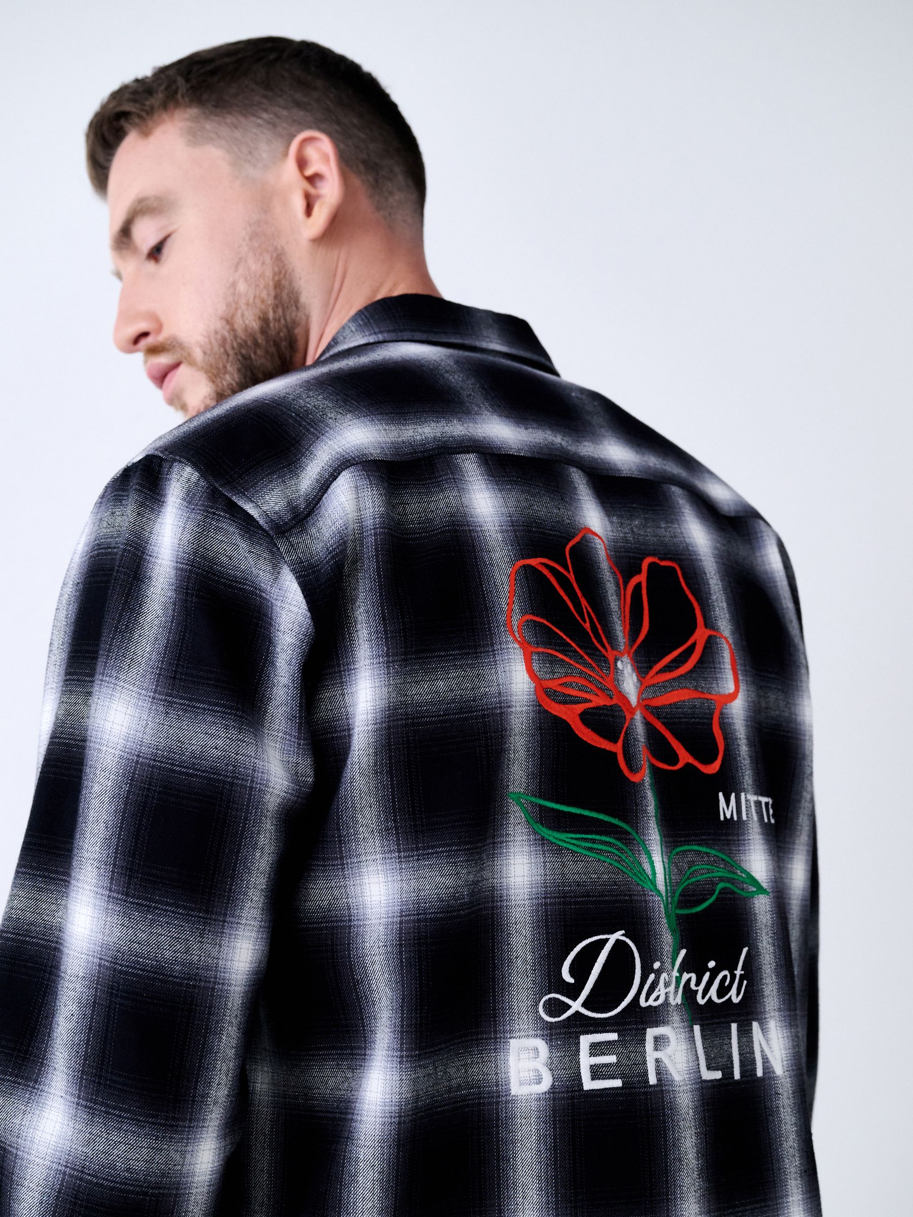Buy Black/White Back Printed Long Sleeve Check Shirt from Next