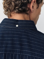 Navy Blue Stripe Long Sleeve Brushed Oxford Shirt - Image 5 of 9