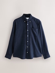 Navy Blue Stripe Long Sleeve Brushed Oxford Shirt - Image 7 of 9