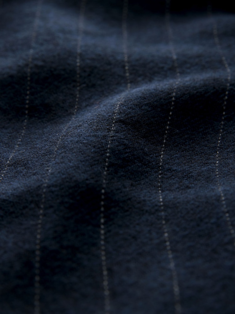 Navy Blue Stripe Long Sleeve Brushed Oxford Shirt - Image 9 of 9