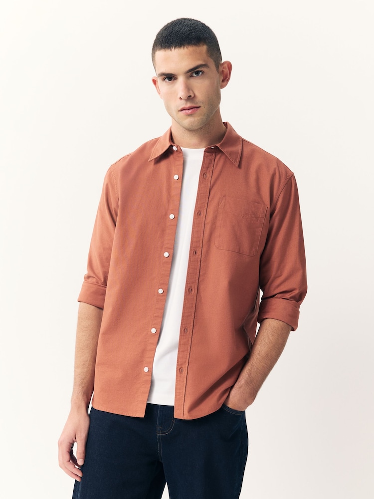 Rust Brown Slim Fit Long Sleeve Oxford Shirt - Image 1 of 8 Rust Brown Slim Fit Long Sleeve Oxford Shirt - Image 1 of 8