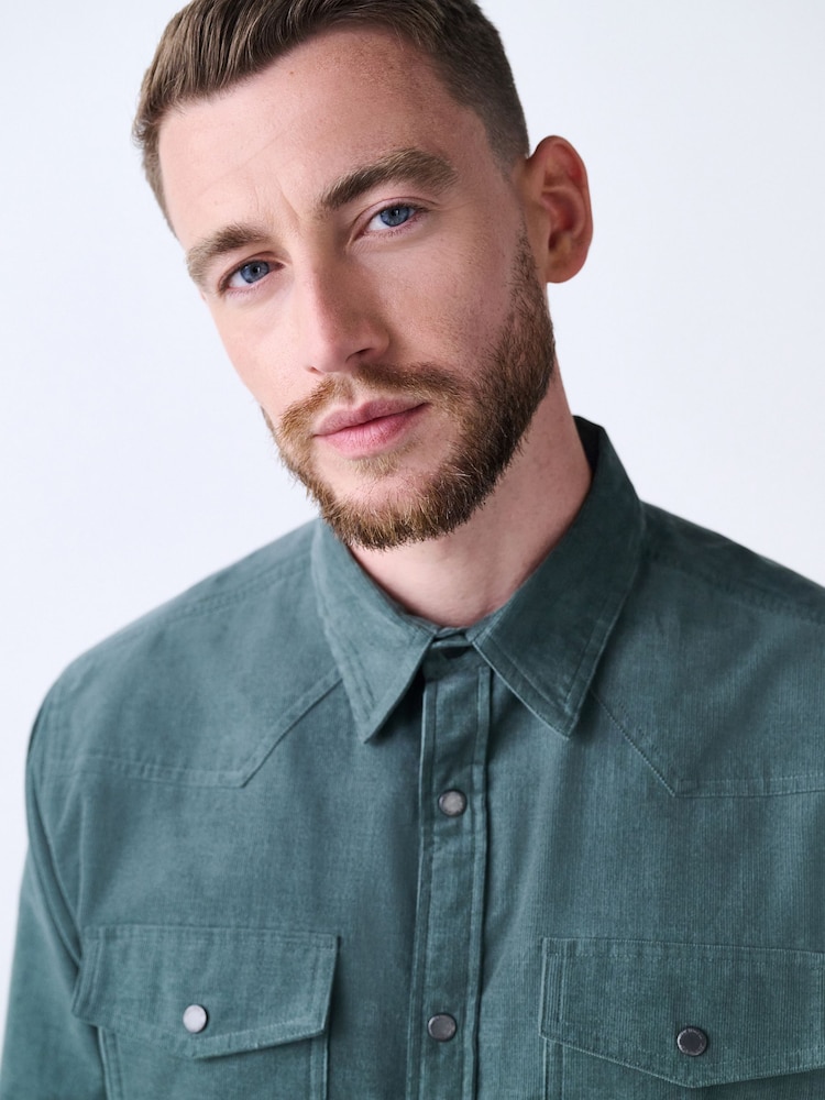 Green Western Styling Long Sleeve Cord Shirt - Image 1 of 5