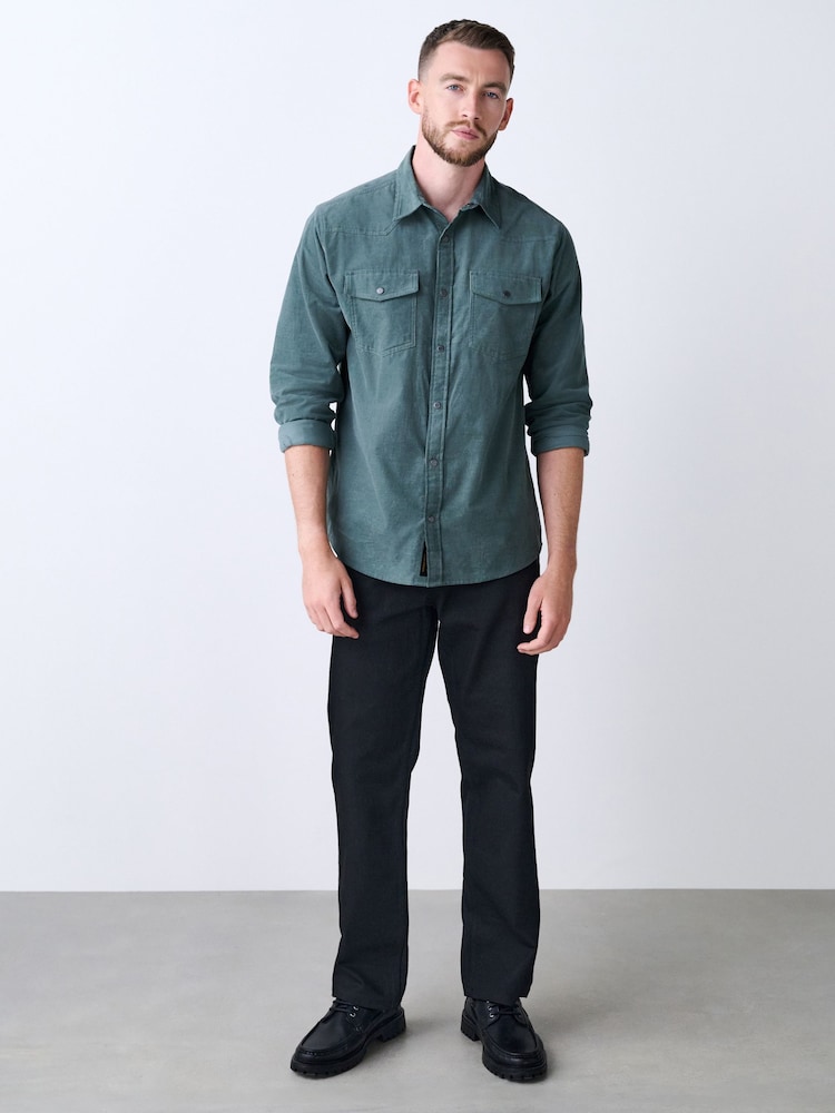 Green Western Styling Long Sleeve Cord Shirt - Image 2 of 5