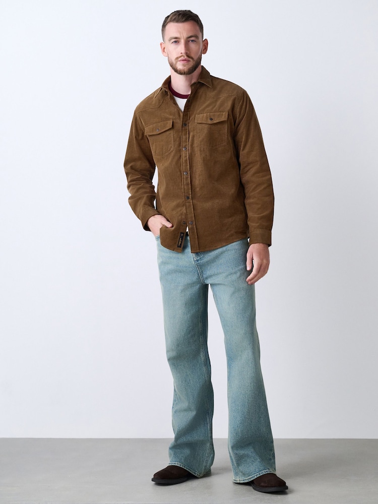 Tan Brown Western Styling Long Sleeve Cord Shirt - Image 2 of 9