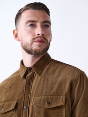 Tan Brown Western Styling Long Sleeve Cord Shirt - Image 4 of 9
