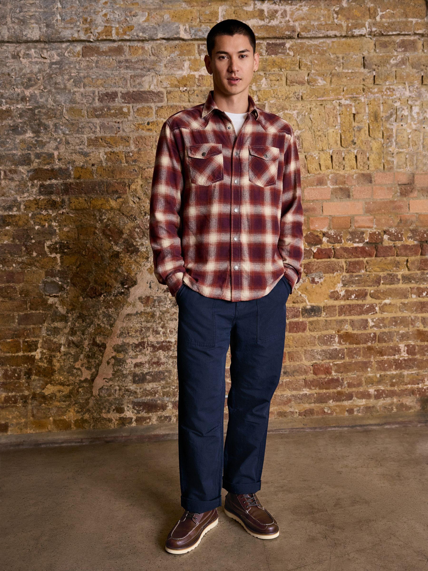 Buy Damson Red Western Style Ombre Check Long Sleeve Shirt from
