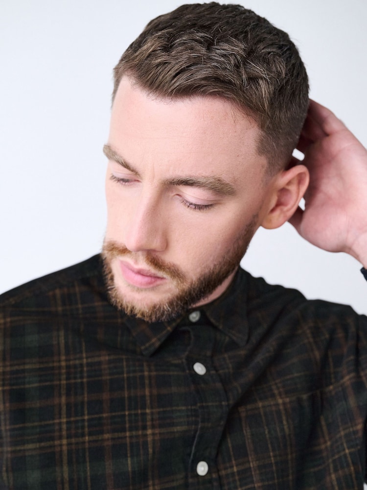 Navy Blue Long Sleeve Cord Check Shirt - Image 1 of 8