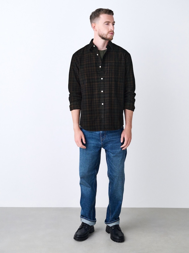 Navy Blue Long Sleeve Cord Check Shirt - Image 2 of 8